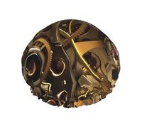 Cool Steampunk Gears Print Shower Cap for Women & Men â€“ Reusable Double-Layer Bath Hair Cap with Elastic Strap L