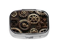 Cool Steampunk Gears Print Square Metal Pill Box Decorative Pill Case - Carry Your Meds in Style (Rectangular)