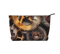 Cool Steampunk Gears Printed Corduroy Makeup Bag for Women Cute Make up Bag Travel Cosmetic Bag with Wristlet