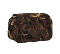 Cool Steampunk Gears Printed Flip Pencil Case with 2 Compartments, Large Capacity, Portable Stationery Organizer for School, Travel and Art