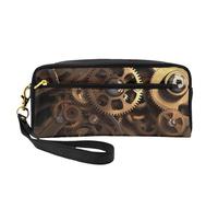 Cool Steampunk Gears Printed Leather Makeup Bags with Wrist Strap Portable Travel Toiletry Bag Cosmetic Organizer Bag for Women