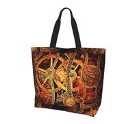 Cool Steampunk Gears Reusable Tote Bag With Zip Waterproof Shoulder Bag With Pockets Casual Crossbody Handbags With Adjustable Shoulder Straps For Outdoors, College, Work, Gifts Shopping