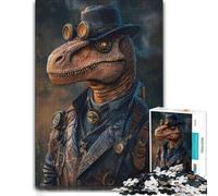 Cool Steampunk Raptor Dinosaur Wooden Puzzle 500 Pieces | Puzzle for Adults - gift for adults who enjoy detailed hobbies with screen-free home activity.