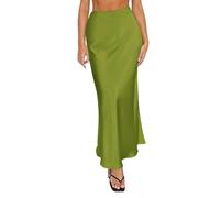 Cool Stuff Under 10 Pounds Maxi Skirts for Women UK Summer Spring Summer Skirts Satin Skirt High Waisted Maxi Party Wedding A Line Long Party Women UK Fancy Dress Skirt Green