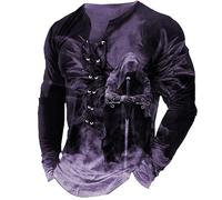 Cool Stuff Under 10 Pounds Men Summer Clothes Men's Long Sleeve T Shirt Men's Medieval Shirt Gothic Tops Medieval Tops Summer Dress for Mens Fashion Clothes Sale of Clearance Clothing Purple