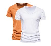 Cool Stuff Under 10 Pounds Pack of 2 Premium V Neck Cotton T-Shirts for Men UK Plus Size Solid Color Casual Breathable Wicking Short Sleeve Tee Shirt Smart Tshirts Men Mens Big and Tall Tops