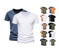 Cool Stuff Under 10 Pounds Pack of 2 Premium V Neck Cotton T-Shirts for Men UK Plus Size Solid Color Casual Breathable Wicking Short Sleeve Tee Shirt Man Fashion Clothes Mens Tshirts Large