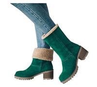 cool stuff under 10 pounds under 1 pound Ladies Boots Winter Snow Boots Warm Fur Lined Mid Boots Comfort Chunky Heel Walking Booots Casual Non Slip Ankle Boots Slip On Wedge winter boots for women