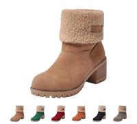 cool stuff under 10 pounds under 1 pound Womens Winter Boots Ladies Fur Lined Mid Calf Boots Flat Suede Warm Leather Snow Boots Non Slip Walking Boots Chunky Heel Ankle Boots women's winter boots