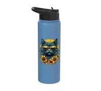 Cool Summer Vibes Cat in Sunglasses Sunflowers Design Stainless Steel Insulated Water Bottle