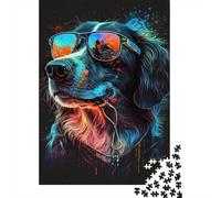 Cool Sunglasses Dog 1000 Piece Jigsaw Puzzle Paper Puzzle Game for Adults Colorful Graffiti Style Focus Family Relaxation Gift Decor 70x50cm/1000pcs