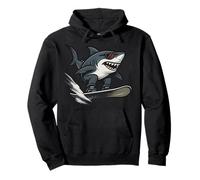 Cool Surfing Shark On Skateboard Cartoon Pullover Hoodie
