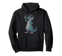 Cool T Rex Dinosaur Rock Hand Sign Punk Mascot Graphic With Pullover Hoodie