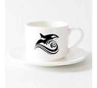 Cool Tea and Coffee Mug Killer Whale Wave Sea Ocean Style （6oz/175ml） Perfect for Kitchens, Restaurants & Cafes, Great Gift Idea，Sets Tea Cup with Saucers (White)