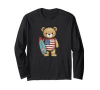 Cool Teddy Bear Catching Waves with American Surfboard Long Sleeve T-Shirt