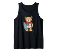 Cool Teddy Bear Catching Waves with American Surfboard Tank Top