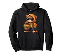 Cool Teddy Bear Holding Harvest Basket Fall Thanksgiving Pullover Hoodie