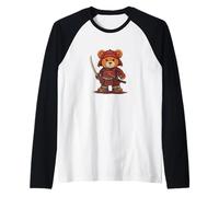 Cool Teddy Bear in Samurai Costume for Ninja Lovers Raglan Baseball Tee