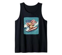 Cool Teddy Bear Surfing Proud with American Flag Tank Top