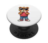 Cool Teddy Bear with Sunglasses Eating Ice Cream PopSockets Adhesive PopGrip