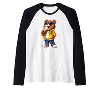 Cool Teddy Bear with Sunglasses Eating Ice Cream Raglan Baseball Tee