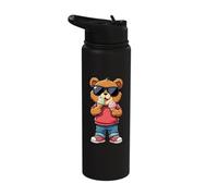 Cool Teddy Bear with Sunglasses Eating Ice Cream Stainless Steel Insulated Water Bottle