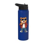 Cool Teddy Bear with Sunglasses Eating Ice Cream Stainless Steel Insulated Water Bottle
