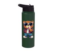 Cool Teddy Bear with Sunglasses Eating Ice Cream Stainless Steel Insulated Water Bottle