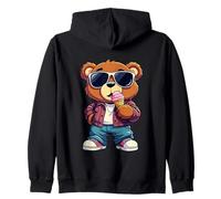 Cool Teddy Bear with Sunglasses Eating Ice Cream Zip Hoodie
