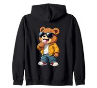 Cool Teddy Bear with Sunglasses Eating Ice Cream Zip Hoodie