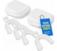 Cool Teeth Whitening 4 Trays in 2 Storage Cases Custom DIY Fit Upper and Lower Tooth Bleaching Gel Thermoform Moldable Mouth Guards