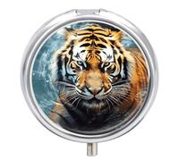 Cool Tiger 3 Compartment Medication Pill Box Portable Round Pill Holder Vitamin Holder Decorative Metal Medicine Organizer