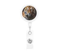 Cool Tiger Badge Reel Retractable Badge Holder with Keychain Funny ID Clips for Badges Lightweight Plastic Name Card Holders for Nurses Office Teacher