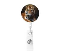 Cool Tiger Badge Reel Retractable Badge Holder with Keychain Id Clips for Badges Lightweight Plastic Name Card Holders for Nurses Office Teacher