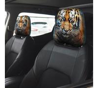 Cool Tiger Car Seat Headrest Cover 2 PCS, Soft Stretchable Fabric Car Head Rest Protector Dustproof Removable Car Headrest Covers Universal Vehicle Accessories