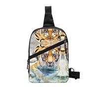 Cool Tiger Foldable Chest Sling Bag,Water-Resistant Lightweight Crossbody Pack For Travel Hiking Daily Use,Adjustable Strap Dual Zipper Pockets