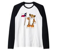 Cool Tiger Holding Texas Flag Kids Tiger Lover Texas Raglan Baseball Tee