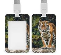 Cool Tiger Id Badge Holder with Lanyard, Clear Vertical Card Protector Waterproof, Breakaway Safety Neck Strap, Heavy Duty Name Tag Holder for Nurse Teacher Officer Staff Women Men
