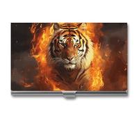 Cool Tiger in Flame Business Card Holder Pocket Slim Portable Metal Business Card Case Business Card Organizer Credit Card Wallet Multi Card Case for Men Women Travel Office, silver, One Size, Casual