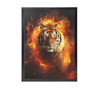 Cool Tiger in Flame Canvas Prints Wall Art Poster Black Framed Photo Arts for Bedroom Wall Decorations Modern Artwork Painting Wall Pictures Ready To Hang Home Decor 12x16 in