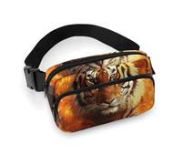 Cool Tiger in Flame Fanny Pack for Women Men Waist Bag Belt Bag Adjustable Casual Bag for Travel Sports Hiking, white, 7.9x5.1inches