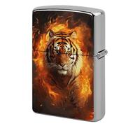 Cool Tiger in Flame Lighter Case Pouch Double-Sided Metal Lighter Sleeve Scratch & Drop Resistant Lighters Protector Fits Standard Kerosene Lighters Pocket Protective Cover for Camping Party
