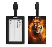 Cool Tiger in Flame Luggage Tags Suitcases - TPU Travel Bag Tags with Name Id Label and Black Loop - Unique Cute Id Labels for Women Men Suitcase Baggage Bag Backpack Instrument