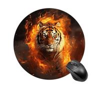 Cool Tiger in Flame Mouse Pad Round Laptop Mouse Mat Cute Computer Mousepad Keyboard Pad Non-Slip Desk Pads for Gaming Office Work Home