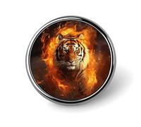 Cool Tiger in Flame Round Badge Cute Enamel Lapel Pin Brooches Button Pin Personalized Clothing Decoration Unisex Badge Holder Hats Bags Shirts Decor