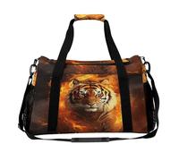 Cool Tiger in Flame Weekender Bag Large Travel Duffel Bags for Men Women Carry on Overnight Bags Personalized Lightweight Gym Bag for Travel Business Trips Sport Hospital