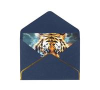 Cool Tiger Luxury Pearl Paper Greeting Card With Gold Border, Blank Inside, With Envelope - Birthday, Wedding, Christmas, Valentine
