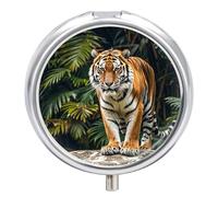 Cool Tiger Metal Pill Organizer, 3 Compartment Waterproof Pill Case with Mirror for Purse Pocket Bag, Daily Medicine Vitamin Holder, Portable Travel Med Container(Round)