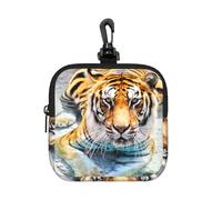 Cool Tiger Square Zipper Pouch with All-Over Print,Waterproof Rubber-Fabric, Lightweight Durable Small Organizer Bag for Coins, Cards, Keys