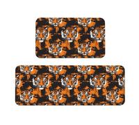 Cool Tigers Print Kitchen Mats for Floor 2 Piece - Anti Fatigue Mats for Kitchen Floor, Non Slip Washable Rugs Home Decor